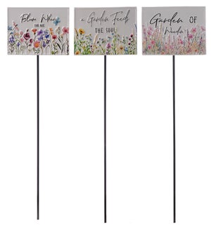 Metal Garden Flower Pick 3 Asst