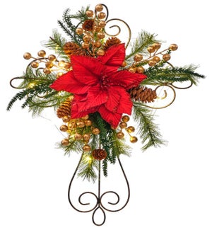 Floral/Mtl Poinsettia Cross Hang