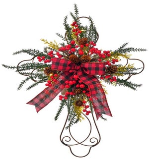 Floral/Mtl Berry and Bow Cross Hang