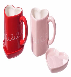 Cer Heart Word Mug/Saucer S/2 2 Asst