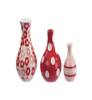 Cer Rd/Pk Print Vase 3 Asst