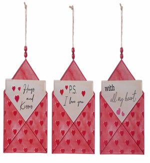 Mtl/Wd Love Note Envelope Hang 3 Asst