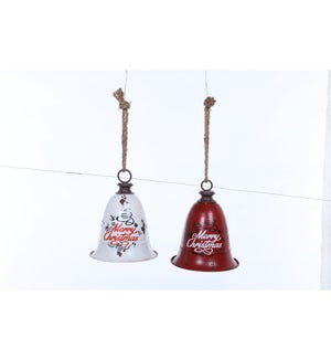 Large Metal R/W M.Christmas Bell Hang 2 Asst