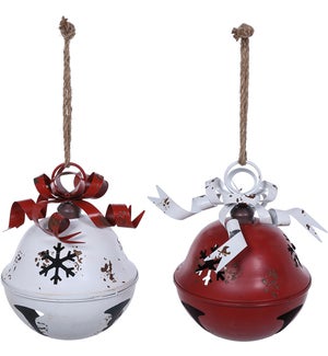 Large Metal R/W Snowflake Cutout Bell with Bow Hang 2 Asst