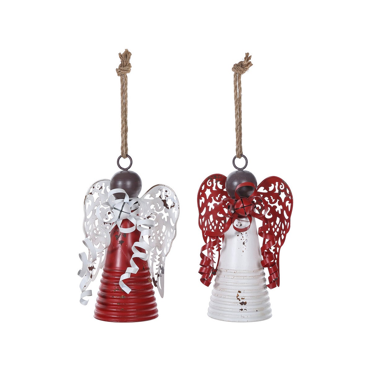 Metal Red/White Filigree Angel Bell Hang 2 Asst
