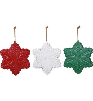 Large Metal R/with G 2-Side Snowflake Hang 3 Asst