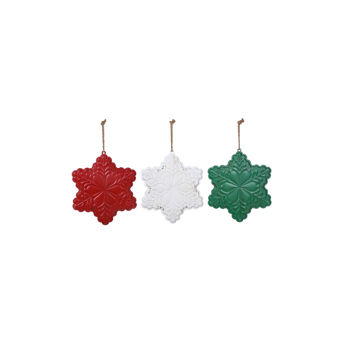 Large Metal Red/White/Green 2-Side Snowflake Hang 3 Asst