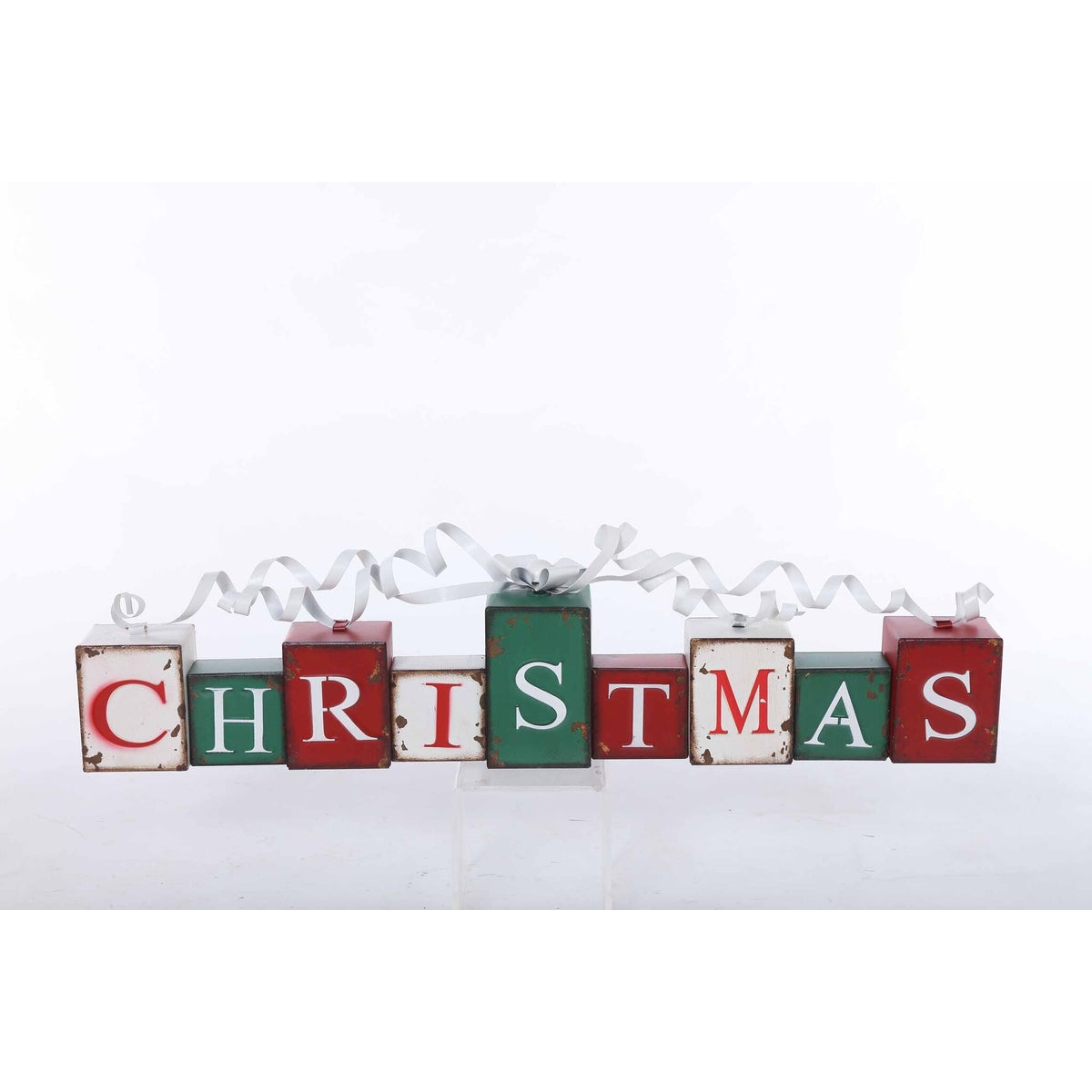 Metal Red/White/Green Christmas with Bell-Bow 2-Side Block