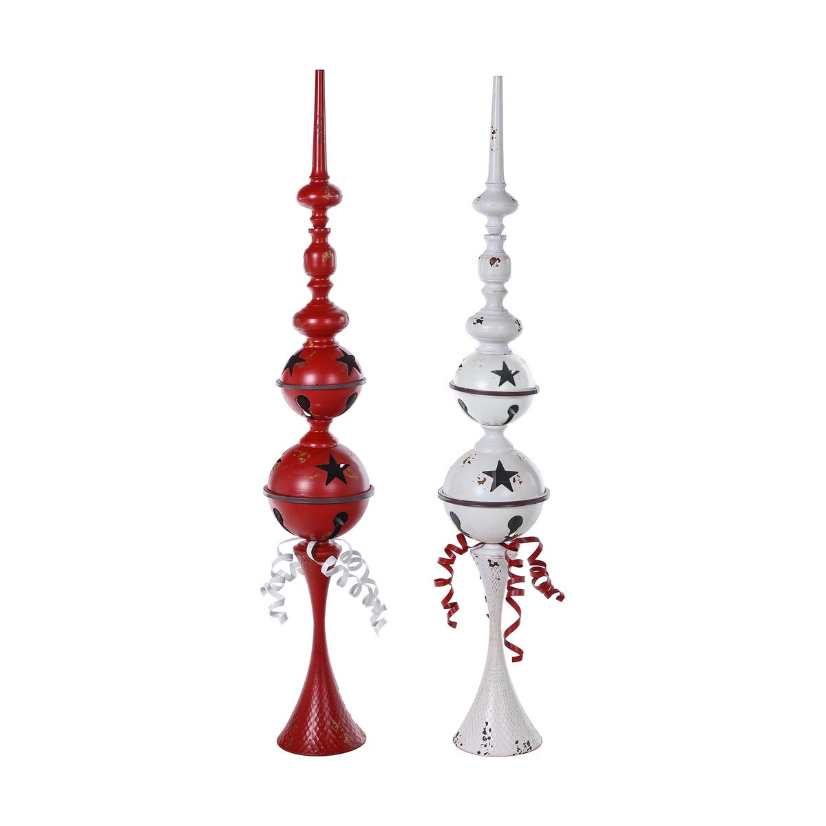 Metal Red/White Bell Finial with Bow 2 Asst