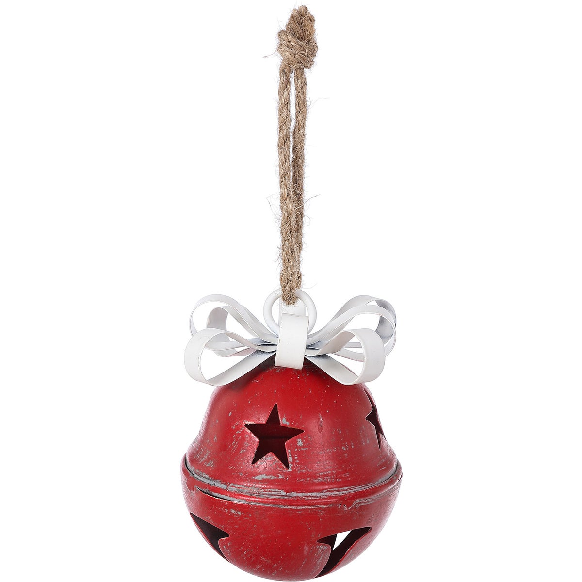 Mtl Red Wash Star Bell W/Bow Hang