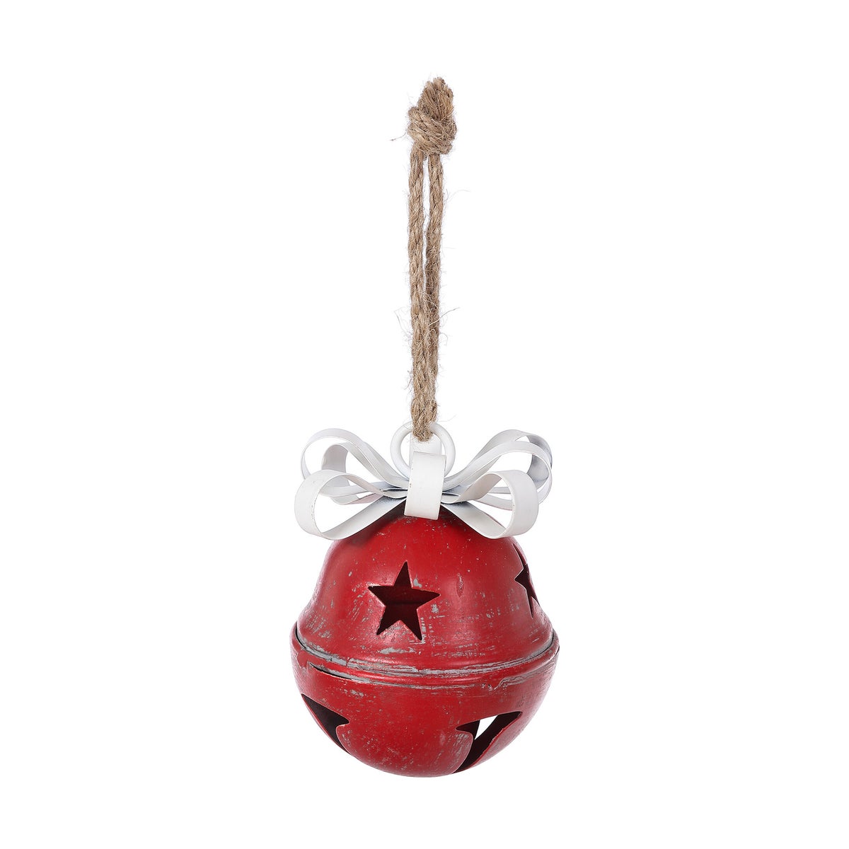Mtl Red Wash Star Bell W/Bow Hang