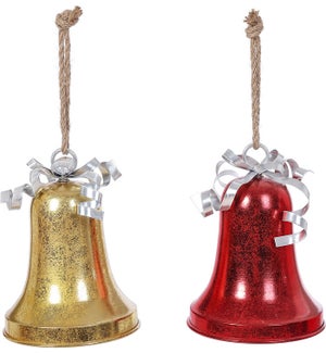 Lg R/Gd Metallic Bell W/Bow Hang 2 Asst