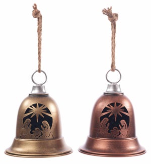 Sm Mtl Vintage Nativity Cutout Bell 2 Asst