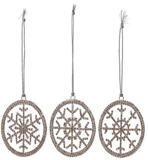 Bejeweled Framed Snowflake Orn 3 Asst