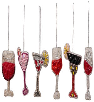 Beaded Cocktail Glass Orn 6 Asst
