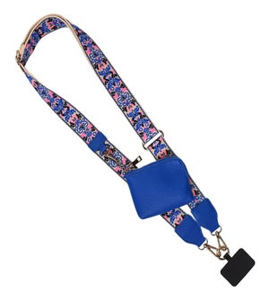 Clip and Go Strap with Pouch - Brocade Pattern - Bright Blue/Pink/Navy