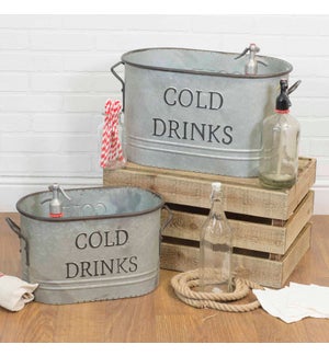 Cold Drinks Buckets Planter Set/2 Galvanized Metal