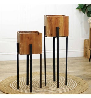 Mtl. and Wd. Planter Stands Set of 2