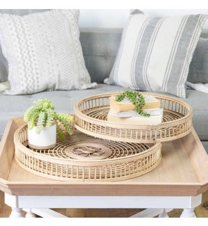 Wd.  Woven Rattan Trays Set of 2