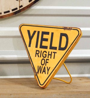 8in Distressed Metal Standing Yield Sign