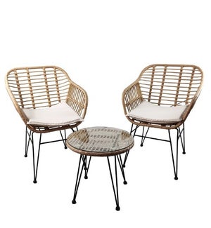 Rattan Chairs With End Table S/3
