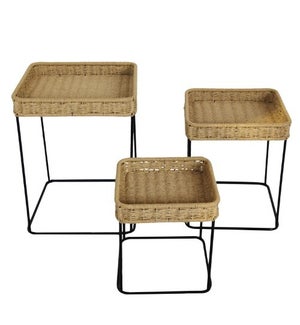 Woven Table Metal Frame End Table S/3