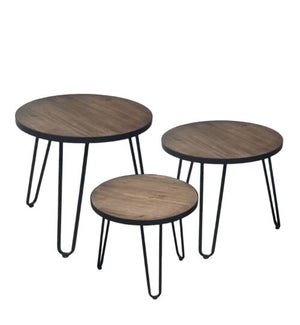 Round End Table w/ Wood Top Hair Pin Legs S/3