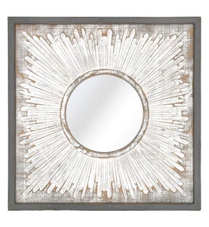 Wooden Frame w/ Round Mirror