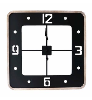 Metal In Rounded Corner Wood Frame Wall Clock
