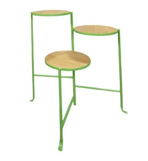 Metal Frame Round 3 Tier Plant Stand w/ Wood Top