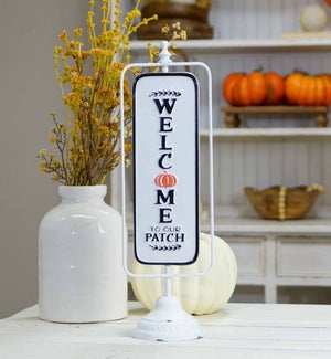 18in Antique Metal Table Sign
