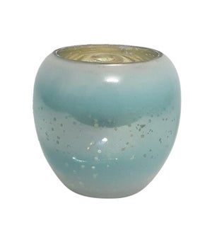 Glass Rounded Candle Holder Blue/White