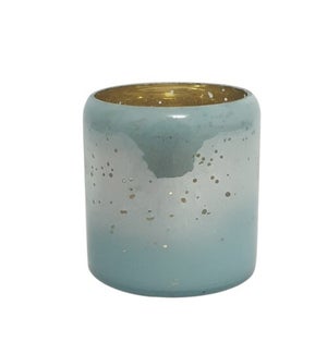 Glass Candle Holder Blue/White Jar Sm
