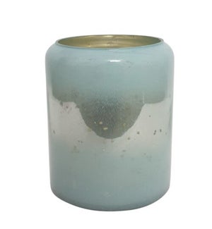 Glass Candle Holder Blue/White Jar Lg