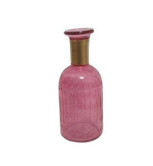 Glass Bud Vase Pink Etched Gold Lg
