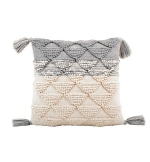 Cotton Gray And Ivory Pillow With Tassels