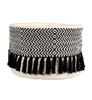 Cotton Black Pattern Basket With Tassels