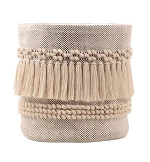 Cotton Textured Basket With Tassels
