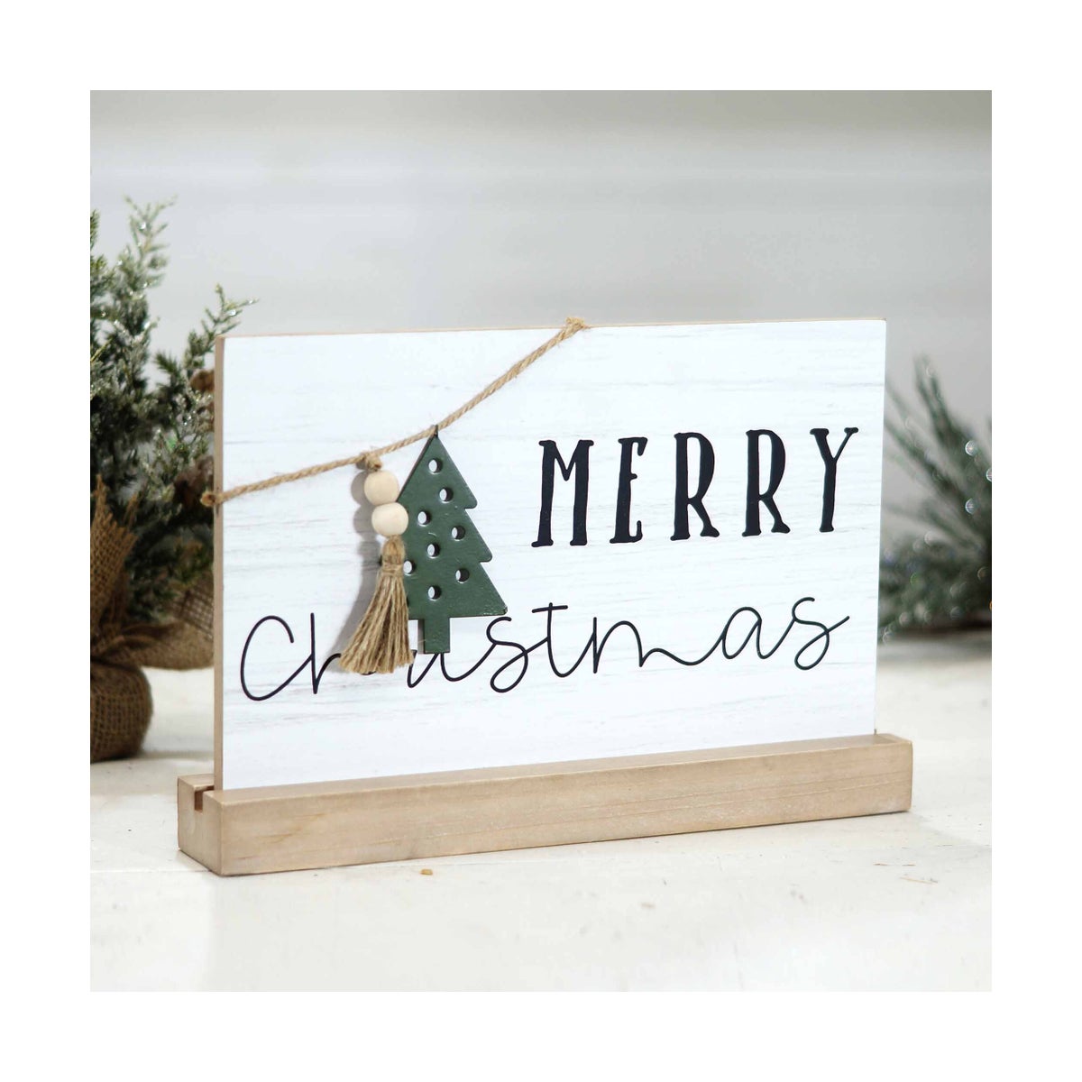 12in Antique Wood Tabletop Sign Merry Christmas holiday SDS
