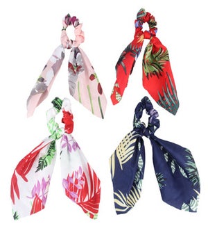 Palm Leaf and Floral Ponytail Holder 4 Ast
