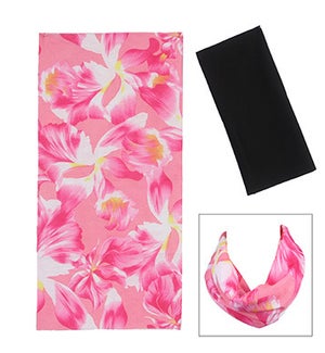 Pink Tropic Floral and Black Headband/Scarf 2/Set