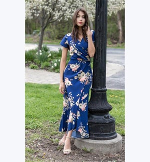 Navy Floral Wrap Dress, 2 S/M, 2 L/XL, 2 XXL