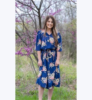 Navy Floral Midi Dress, 2 S/M, 2 L/XL, 2 XXL