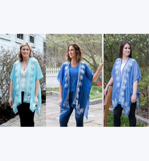 Blue Embroidered Floral Kimono 3 Ast