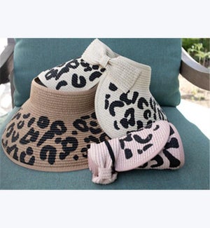 Leopard Wide Brim Bow Visor 3 Ast