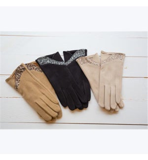Leopard Trim Gloves, 3 ast.