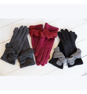 Microsuede Gloves with Houndstooth Bow Twist, 3 ast.