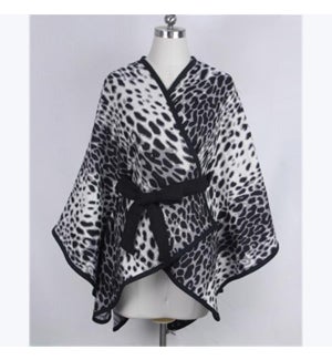 Gray Leopard Belted Poncho Wrap