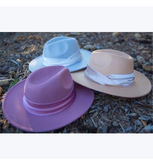Fedora Hat with Satin Band, 3 ast.