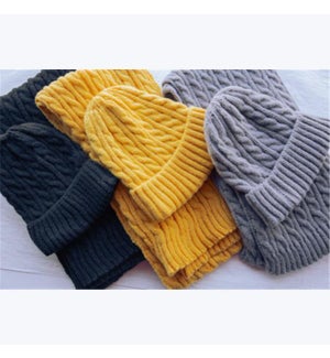 Cable Knit Hat and Scarf Set, 3 ast.